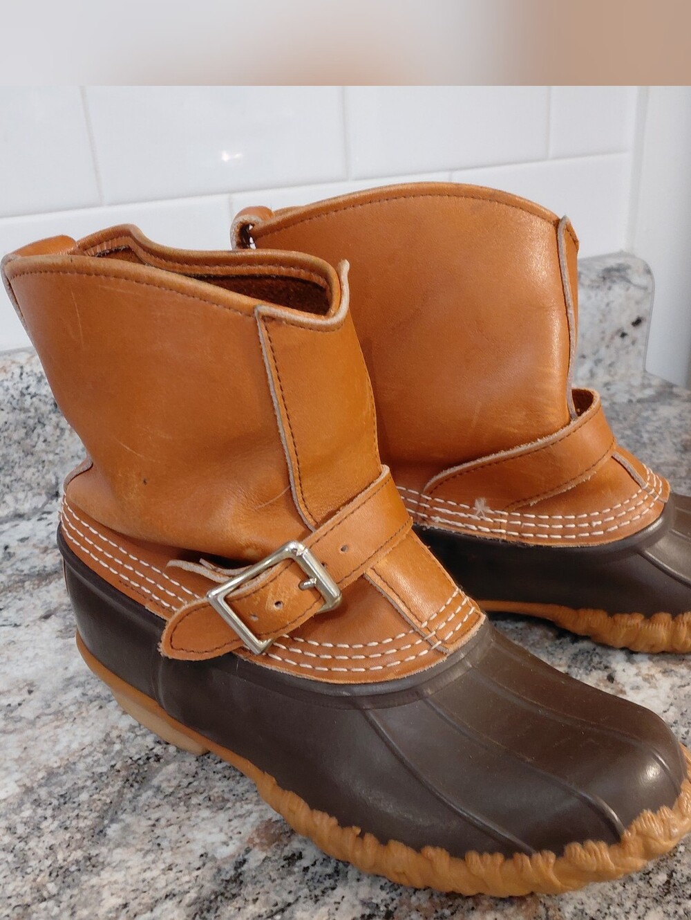 L.L. Bean Women's Brown And Tan Leather Unlined Bean Boots Waterproof